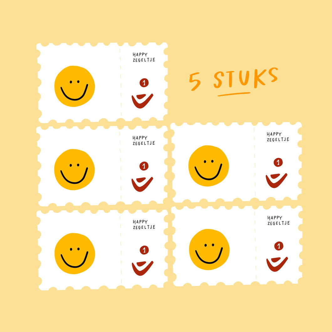 Smiley-postzegels (5 stuks) 🙂
