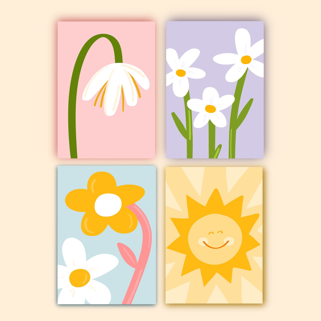 4 fleurige bloempige zonnie postertjes 🌷☀️🌸